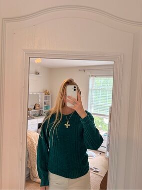 Textured Crewneck Sweater in Deep Teal
